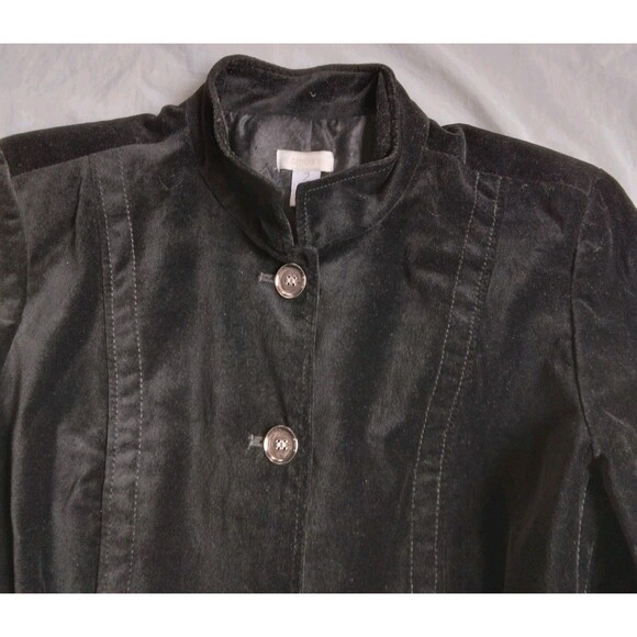 Chicos Jacket Black Velvet Coat Longline Military Steampunk Women's Size 2 - Picture 6 of 14